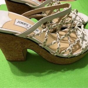 Jimmy Choo White and Tan Platform Sandals